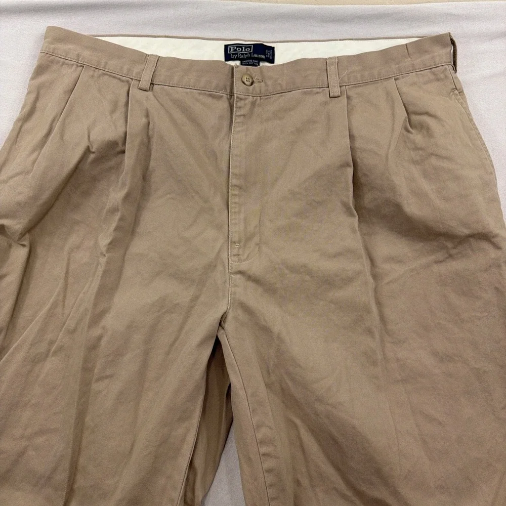 Vintage Polo Ralph Lauren Hammond Pant Pleated Cuffed Chino Khaki Tan Mens 42/30